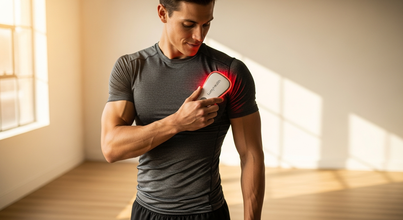 LumyHealth red light therapy pad with 660nm and 850nm LED wavelengths for athletic muscle recovery and performance enhancement