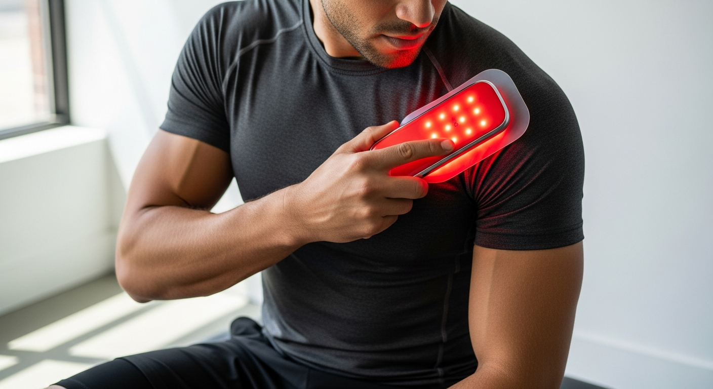 LumyHealth Red Light Therapy Pad displaying dual-wavelength 660nm and 850nm LED technology for athletic recovery