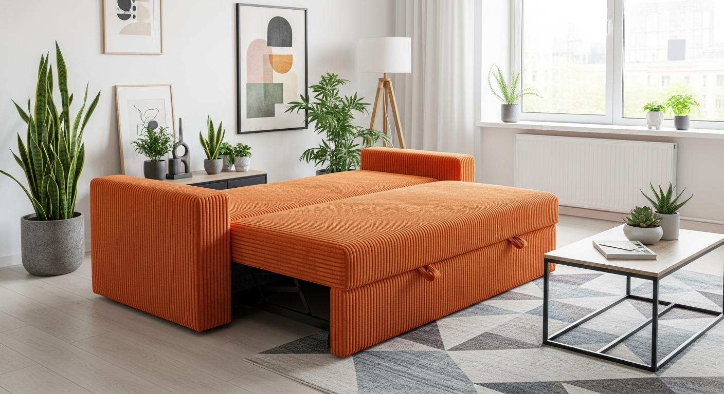 Transform Your Small Space: The Canapé Convertible Hallen Velours Côtelé Orange for Modern Urban Living