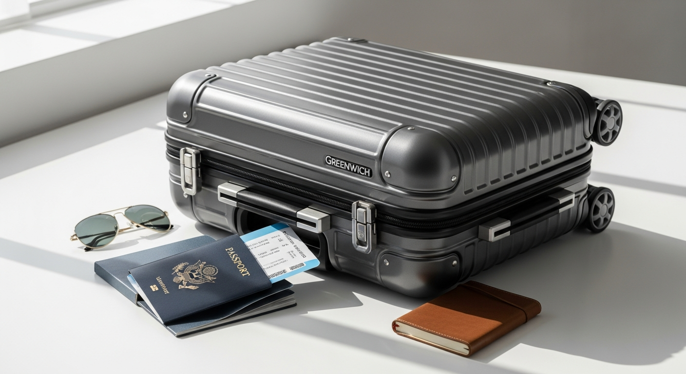 Greenwich Doha aluminum frame suitcase with TSA locks displayed against neutral background