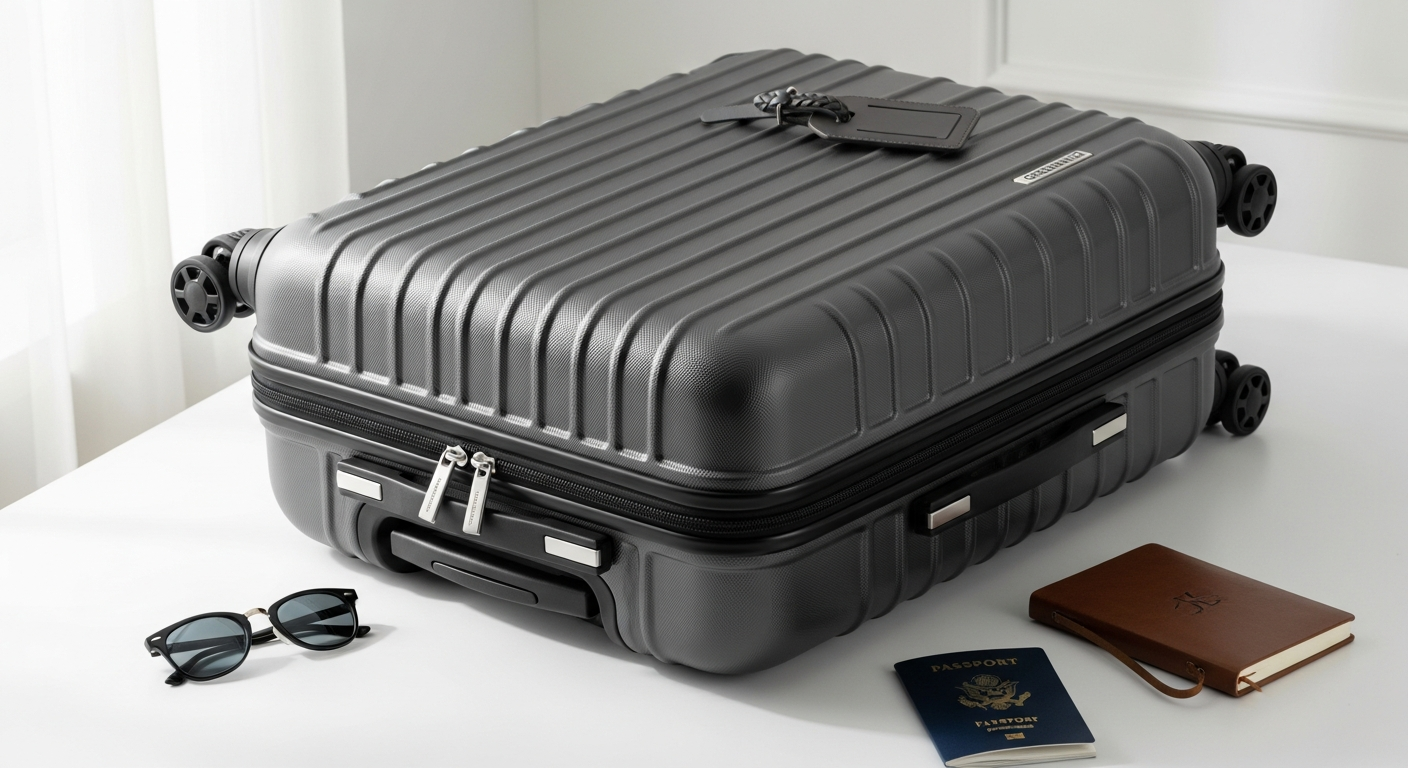 Greenwich Modern Mid-Size Travel Suitcase in contemporary design with hard-shell construction and spinner wheels