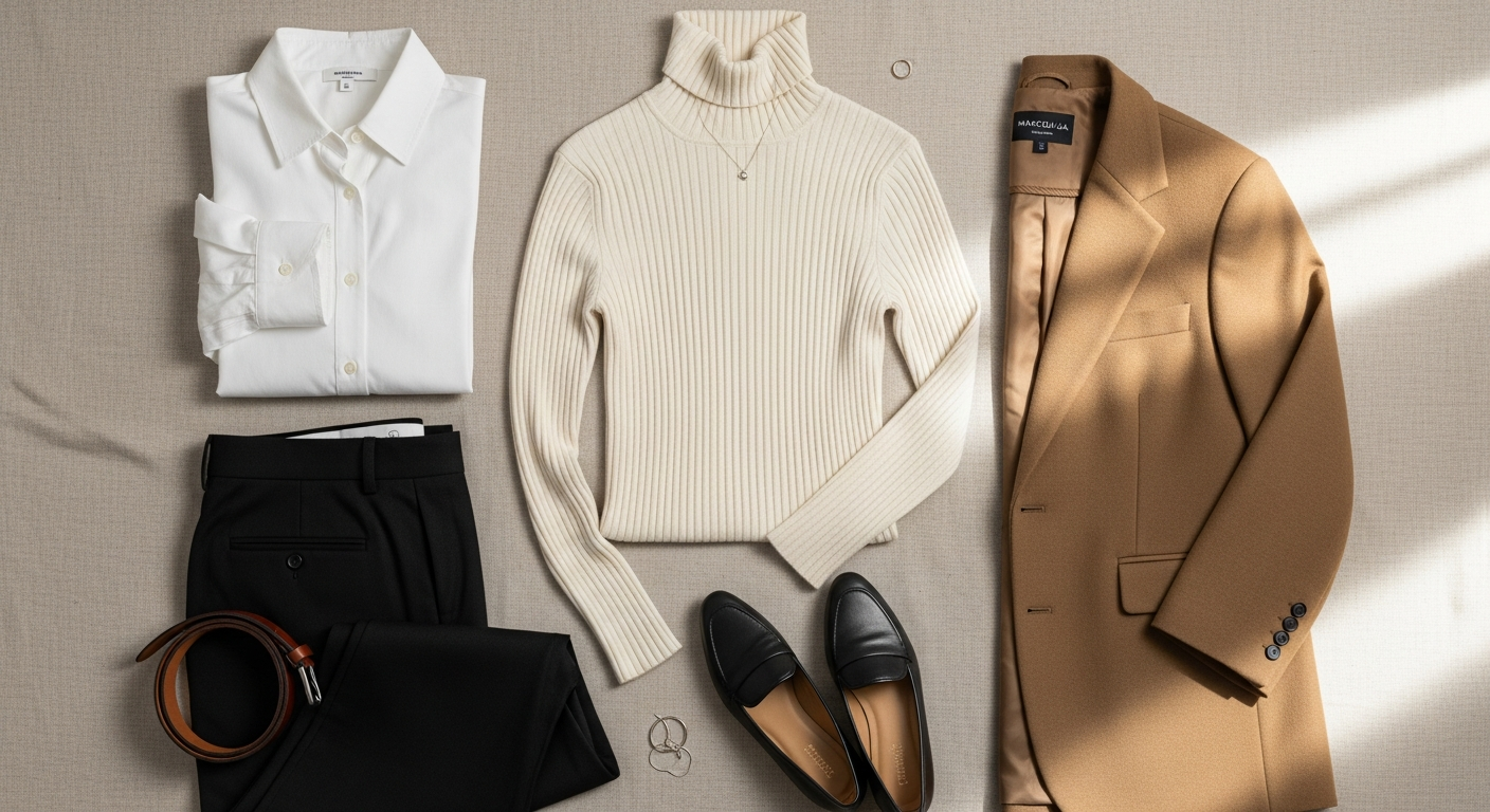 How to Build a Minimalist Wardrobe Foundation with the Marcella Cara Jersey Turtleneck Top