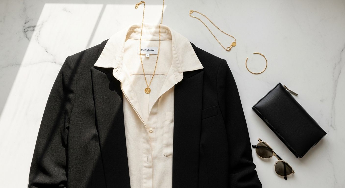 Marcella NYC Olympia Bolero cropped open-front layering piece in black displayed on model