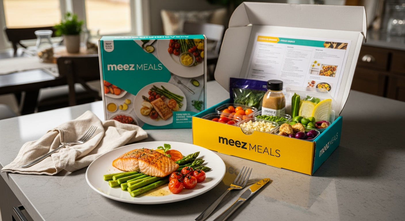 Meez Meals prepped dinner kit with pre-chopped ingredients and hand-made sauce ready to cook