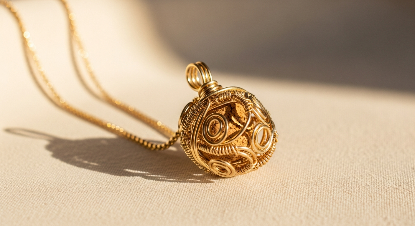 Le Muselet Champagne Wire Cage Pendant displayed on elegant chain showcasing intricate metal cage design