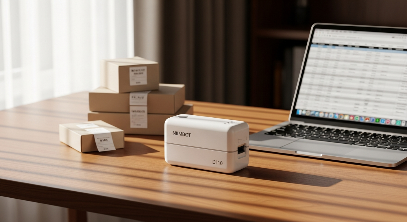 NIIMBOT D110 portable inkless thermal label maker with Bluetooth connectivity displayed on white background