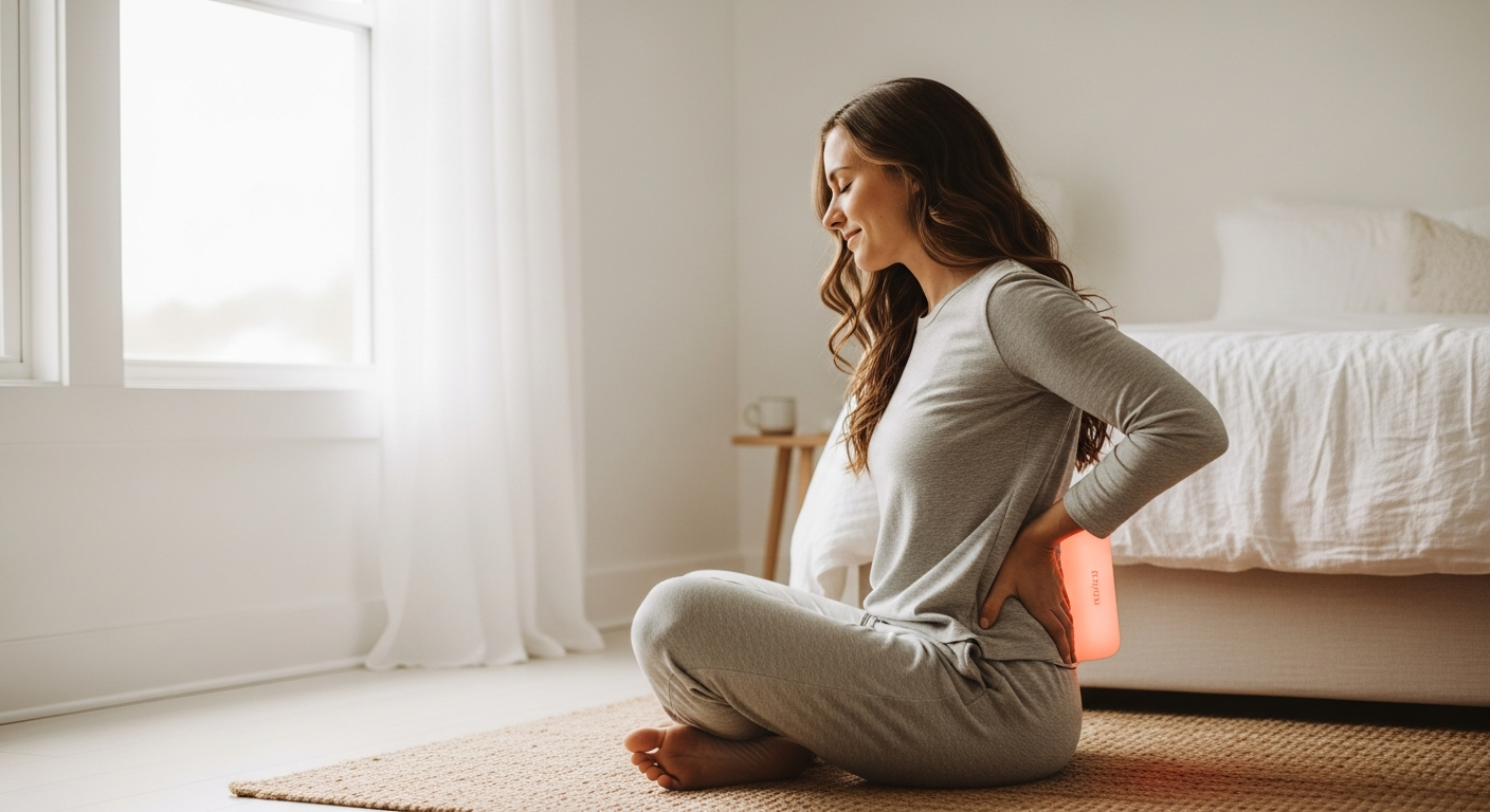 Novaa Light Pad for Deep Healing device displayed on a person's lower back for chronic pain treatment