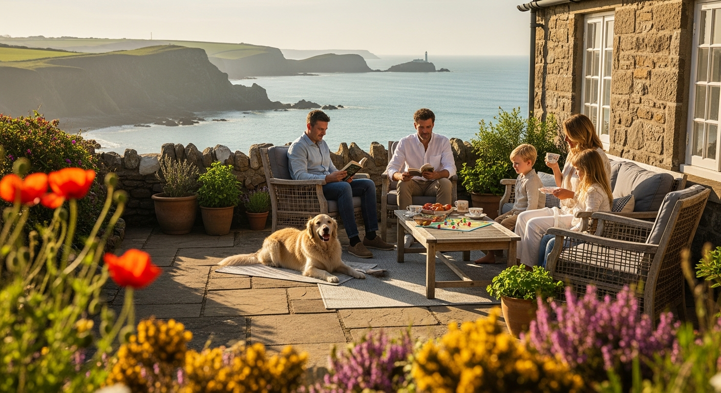 Dog-friendly coastal cottage with garden overlooking UK seaside cliffs and beach