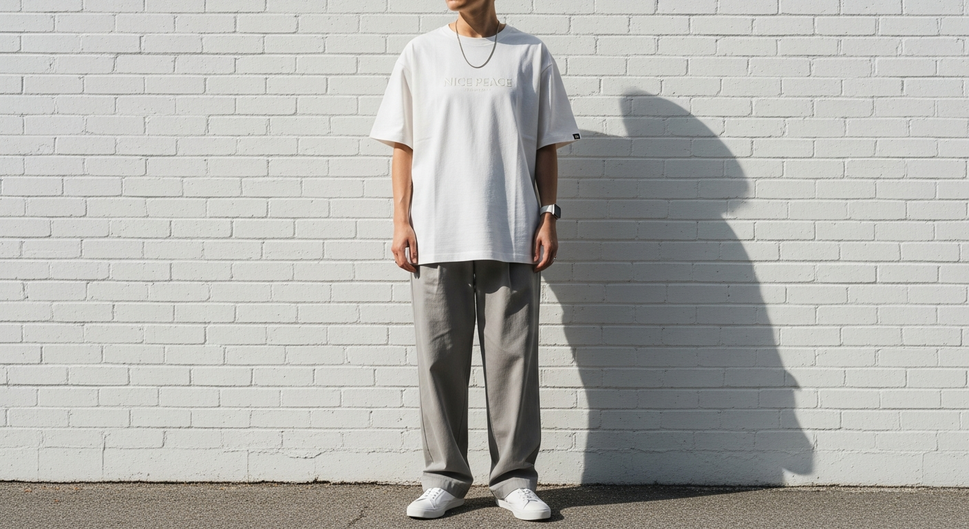 Nice Peace Signature Streetwear T-Shirt displayed on model showcasing minimalist design and refined fit
