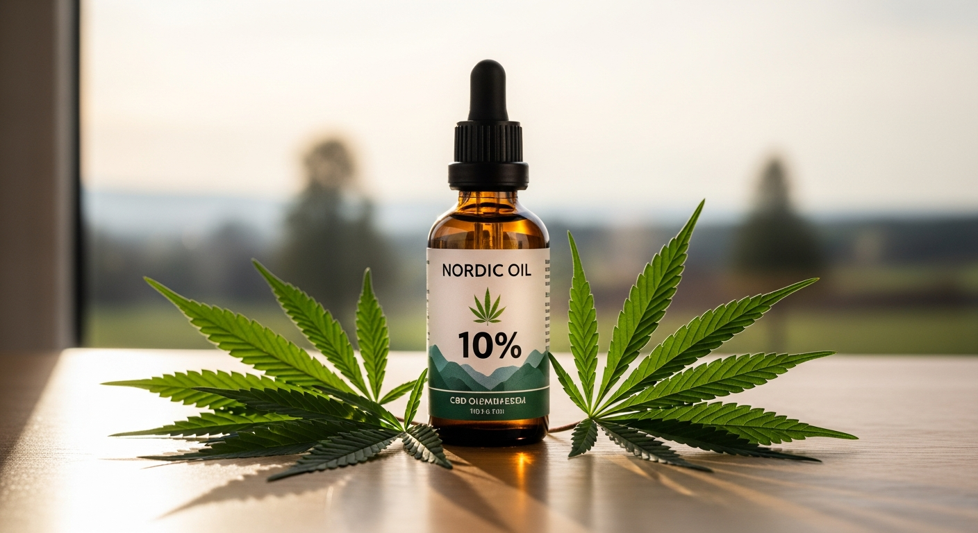 Nordic Oil CBD Oil 10% full spectrum bottle with dropper on white background