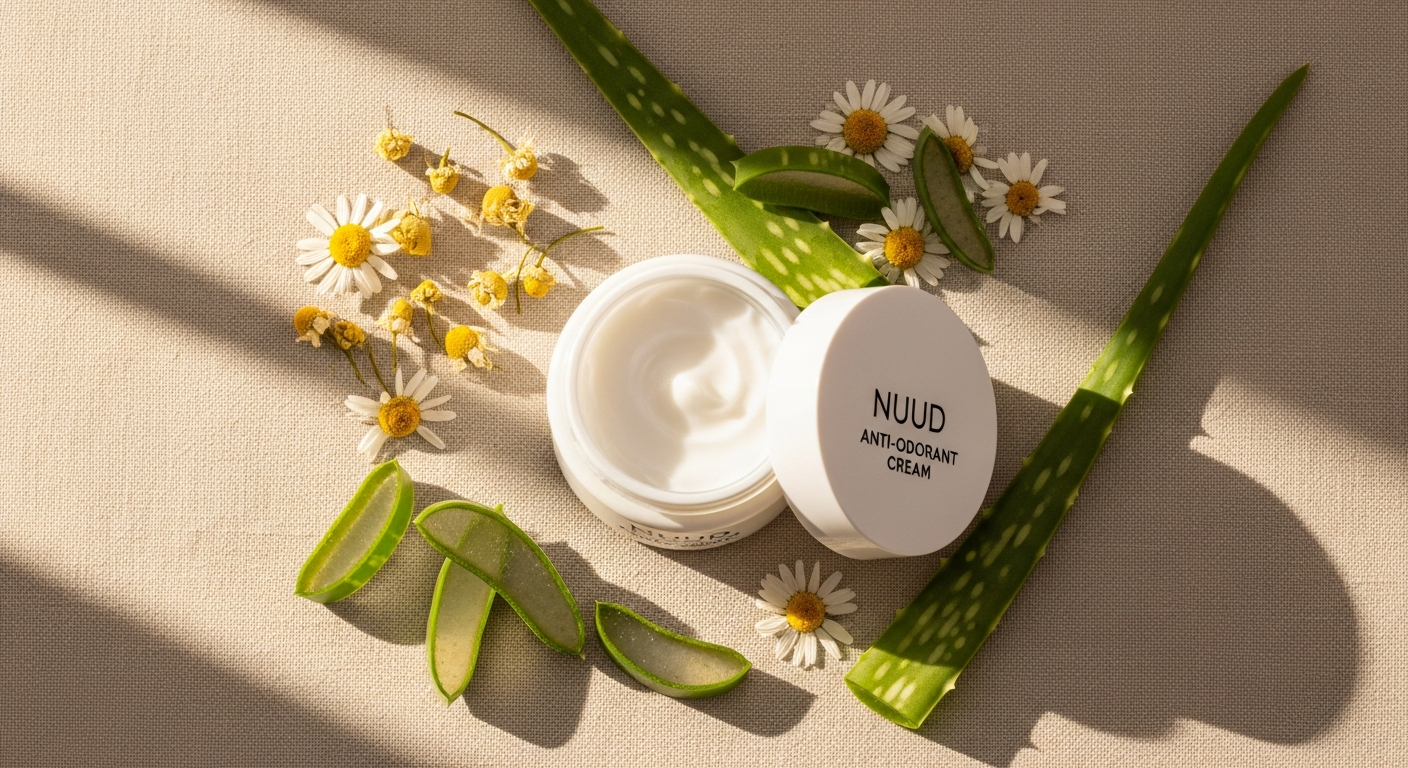 Nuud Anti-Odorant Cream jar with micro-silver formula displayed on white background