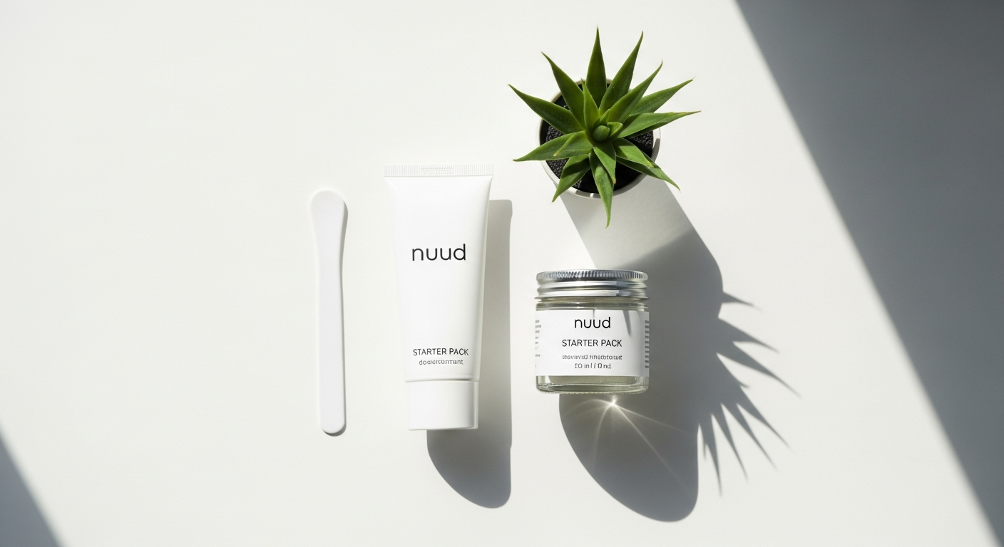 Nuud Starter Pack natural anti-odorant cream tube with sustainable bioplastic packaging and cardboard box