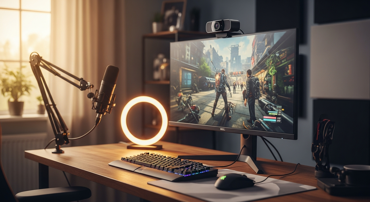 OBSBOT Tiny 2 4K AI-powered webcam mounted on desk with gimbal tracking system