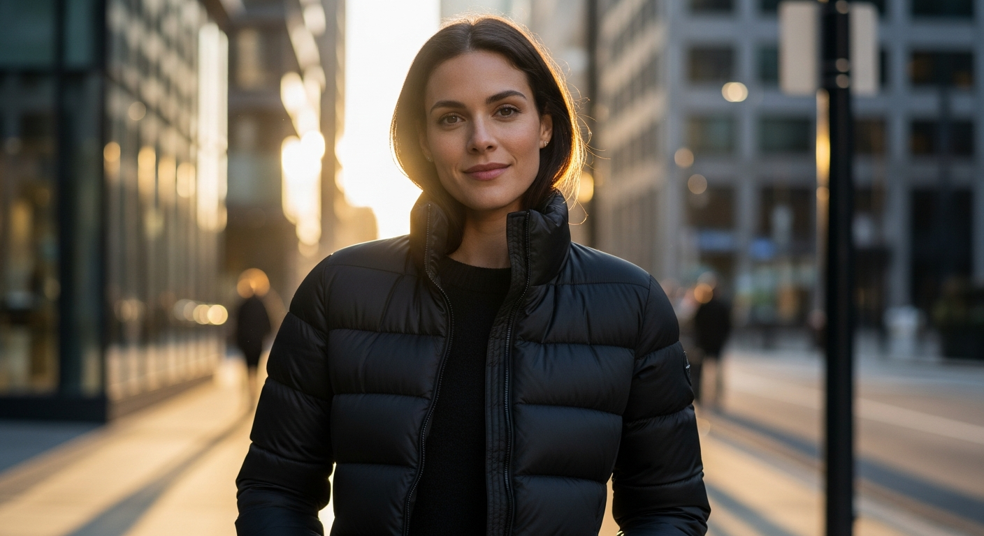 Orolay Women's Thickened Down Jacket in cream color displayed on model showing oversized fit and design