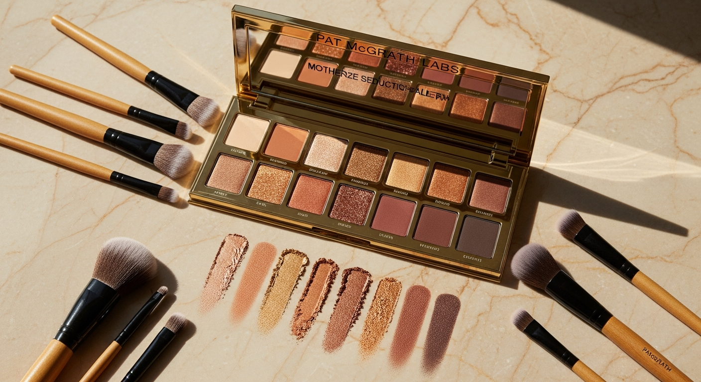 Pat McGrath Mothership V Bronze Seduction eyeshadow palette with shimmering bronze and metallic shades displayed open