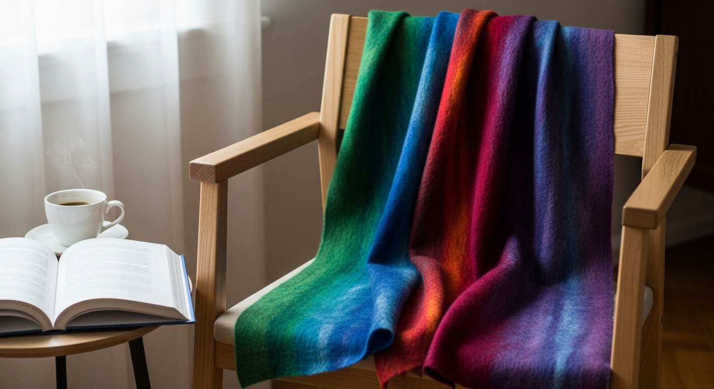 PURSCHOEN hand-felted cashmere scarf in bold Bengal Tiger print draped elegantly over shoulders