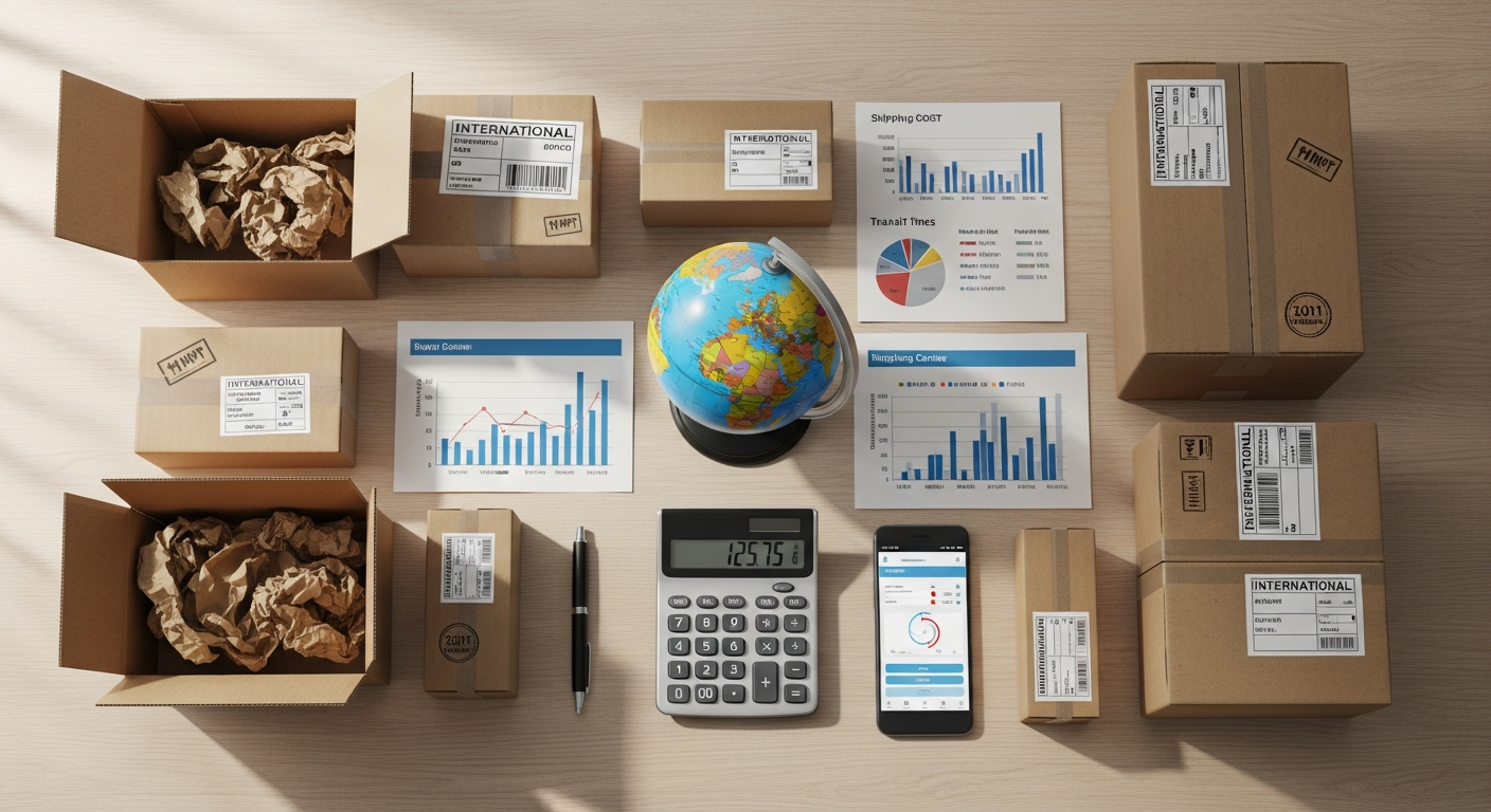 Global parcel delivery comparison service platform showing international shipping rates and courier options for 2026