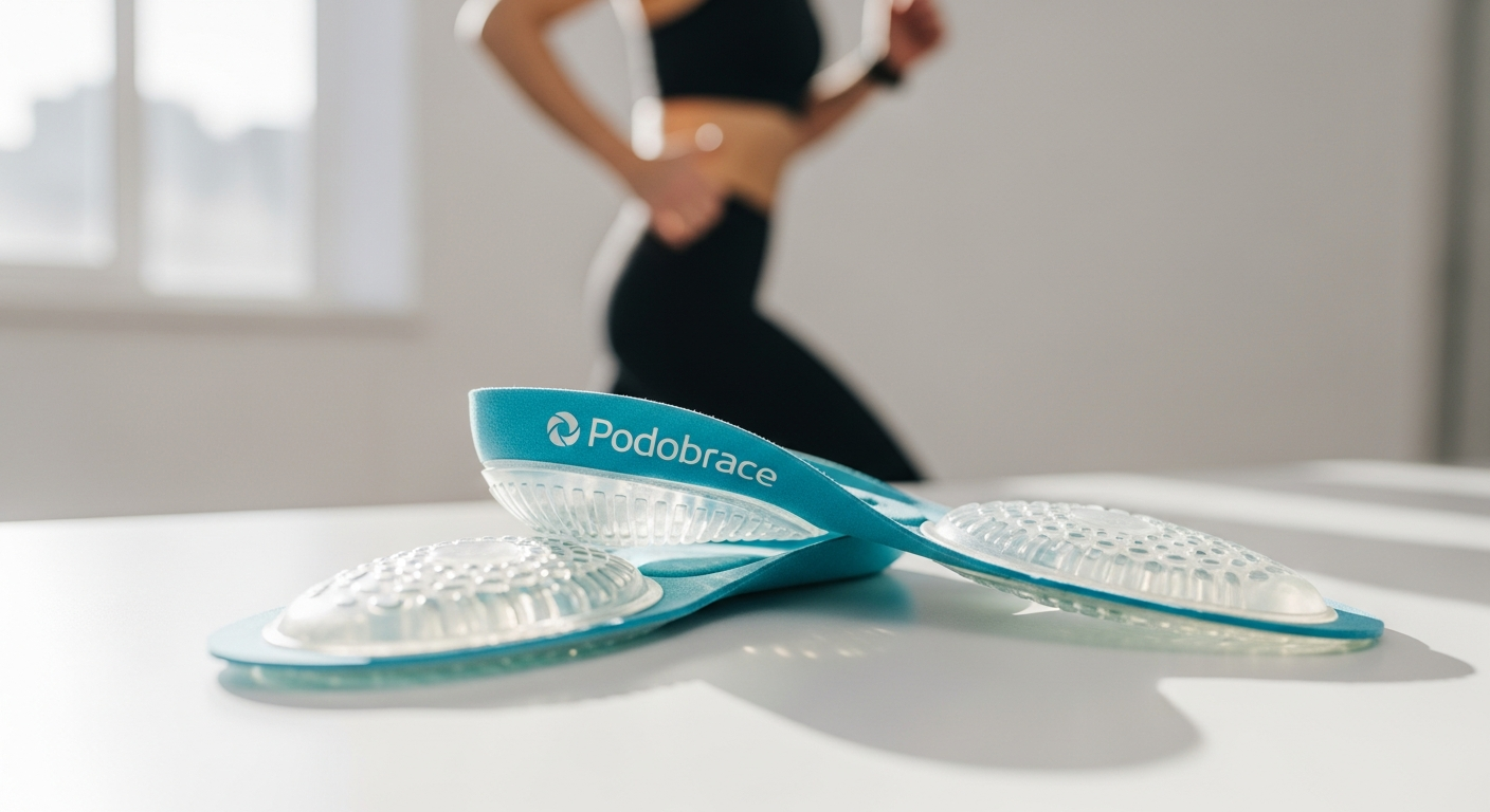 Podobrace Heel Spur Gel Insoles displayed in multiple shoe types showing versatile compatibility