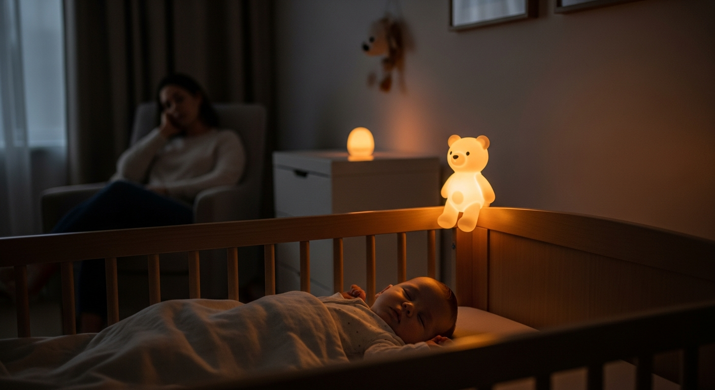 Moonie Humming Bear Natur 2.0 organic sleep aid with soft nightlight and smart cry detection technology