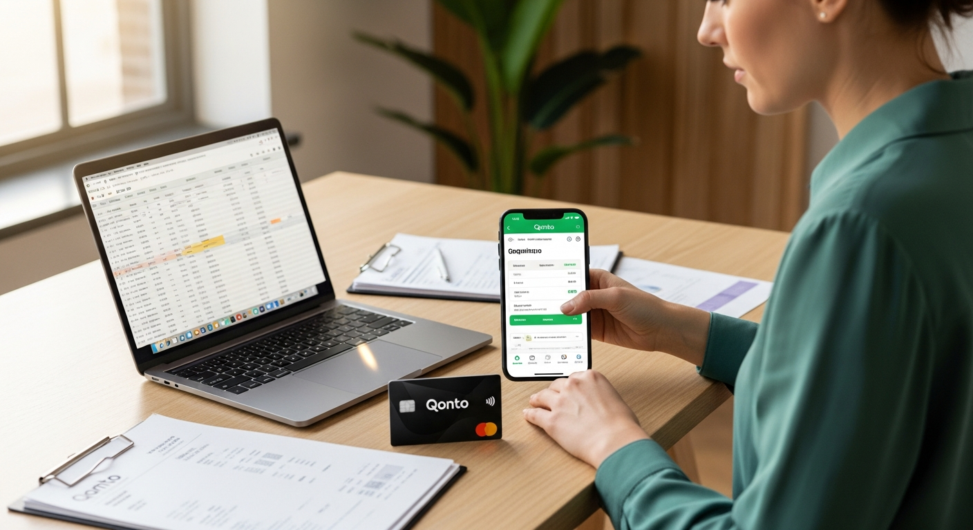 Qonto Smart Business Account Plan dashboard interface showing transaction management and accountant collaboration features