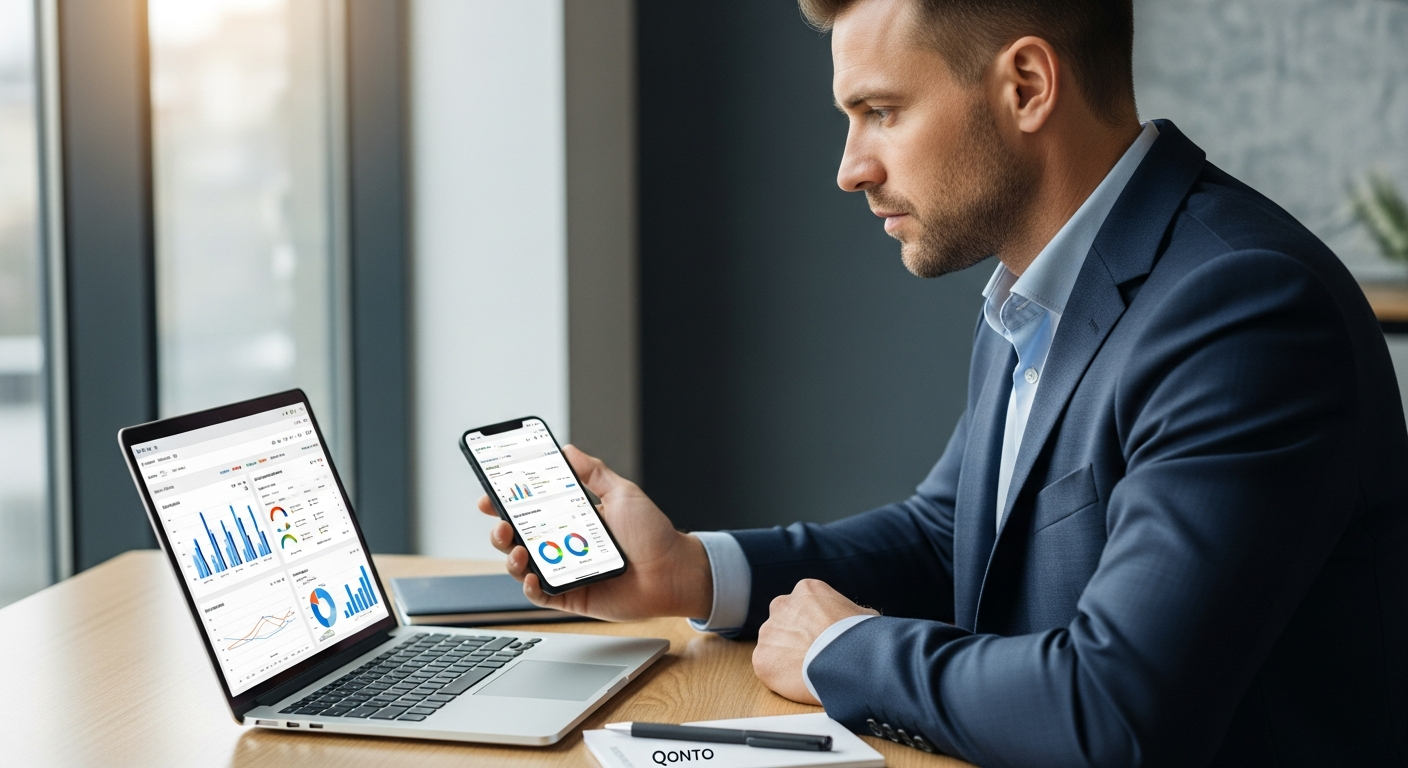 Qonto Smart Business Account dashboard showing expense tracking and financial management tools interface