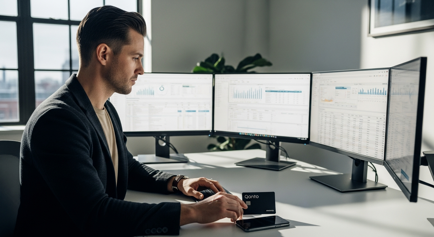 Qonto Smart Business Account Plan interface showing sub-accounts, virtual cards, and transaction management dashboard for scaling businesses