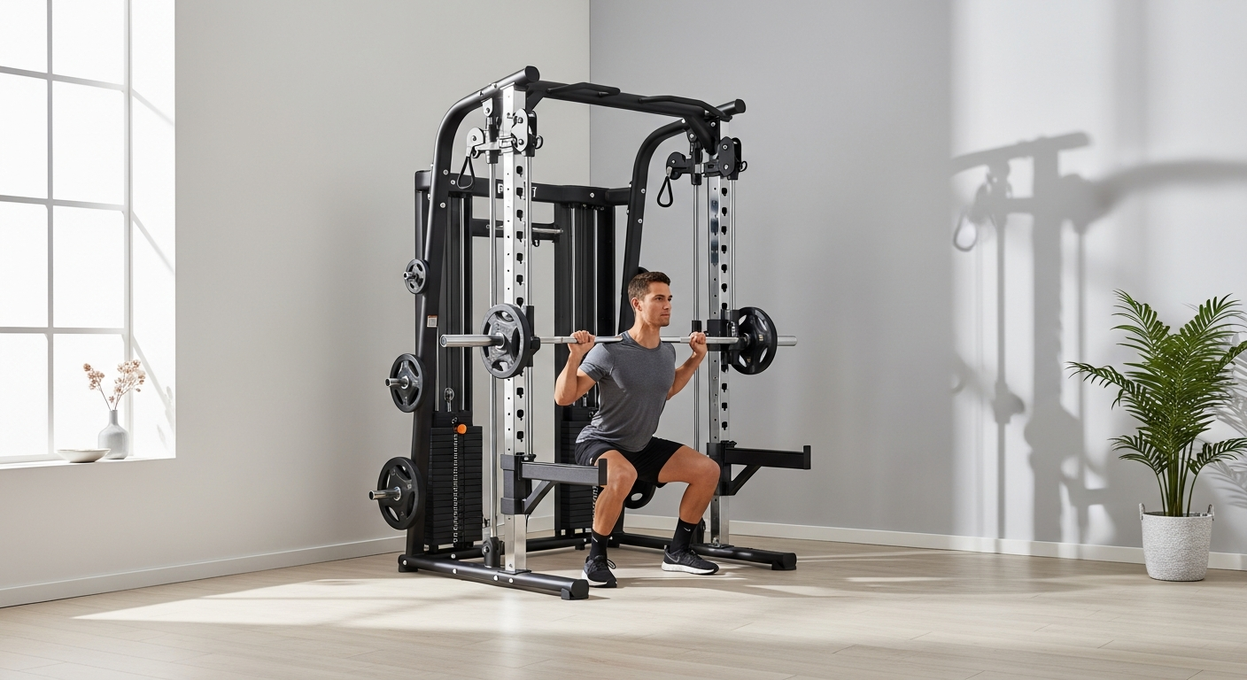 RitFit M1 Multi-Functional Smith Machine 2.0 compact home gym equipment with integrated cable system and pull-up bar