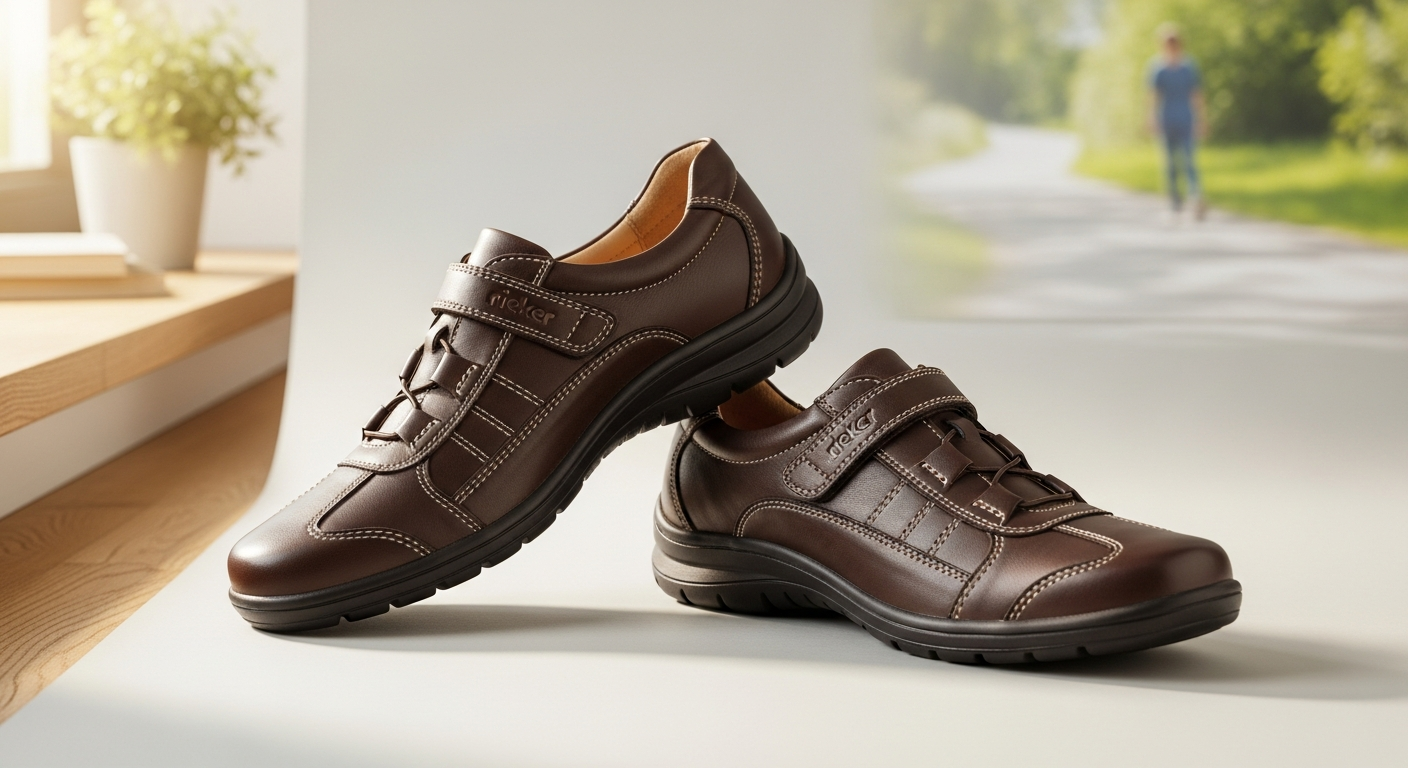 Rieker Antistress comfort shoes displaying cushioned soles and spacious toe box design for foot pain relief