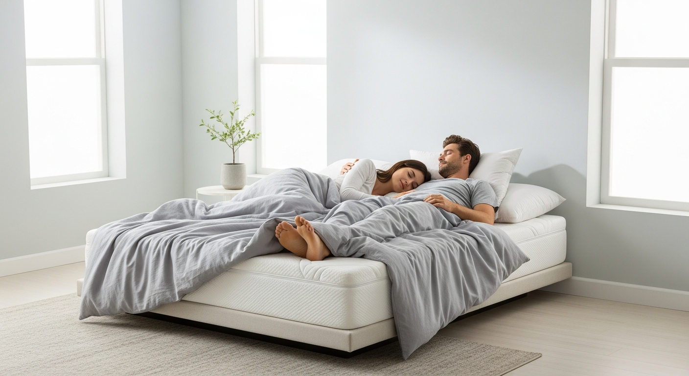 SweetNight Sunkiss flippable gel memory foam mattress displayed in bedroom with couple sleeping peacefully together
