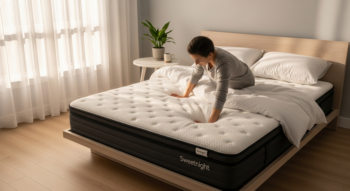 Sweetnight Twilight Hybrid Mattress displayed in a bedroom setting showing its quilted pillow-top cover and hybrid construction design