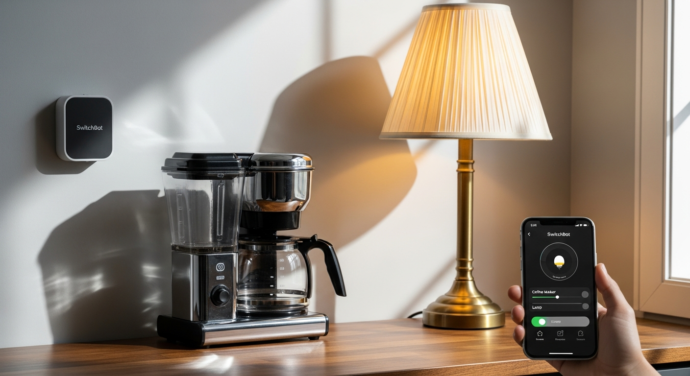 SwitchBot Bot smart button pusher automating legacy appliances on white background