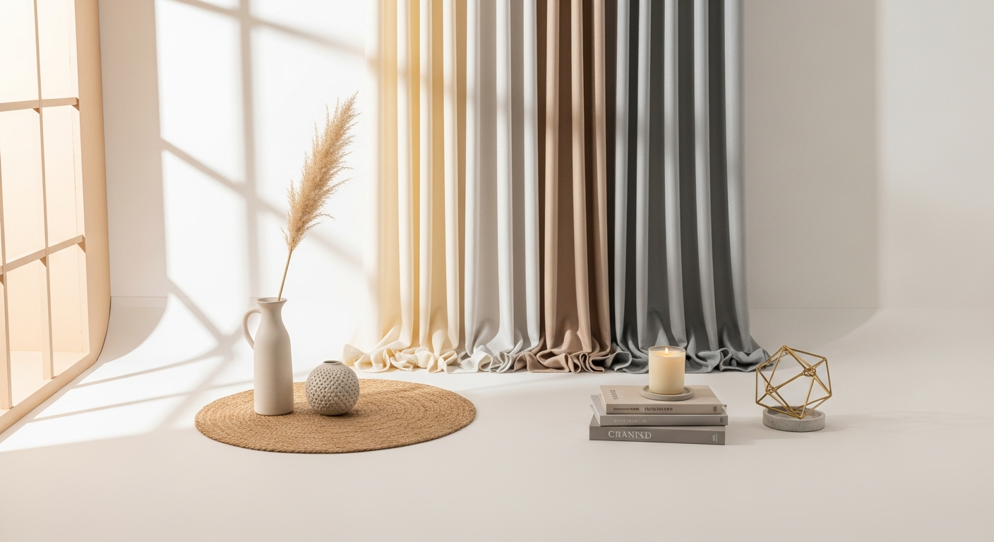 TWOPAGES Liz Linen Pleated Drapes in ivory white hanging elegantly on modern bedroom windows with natural light filtering through