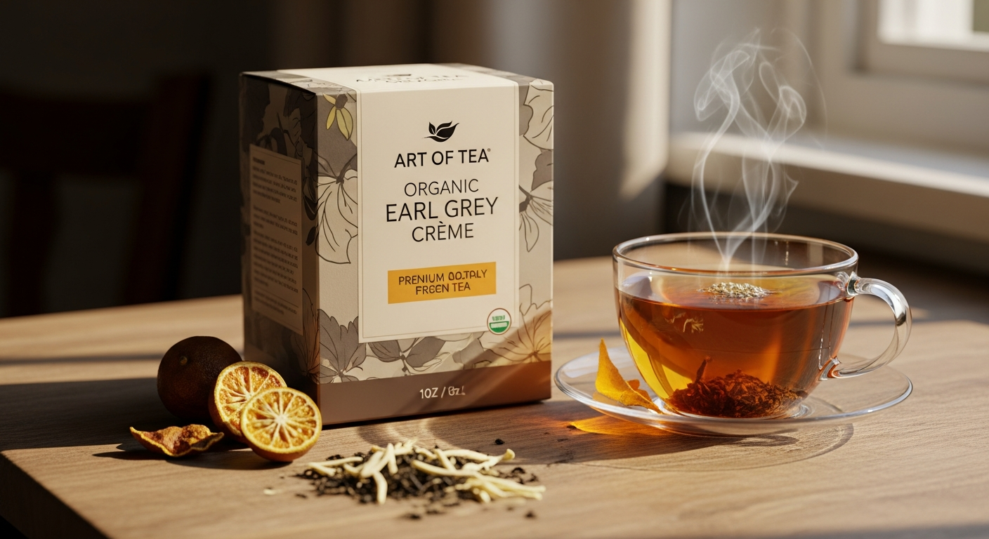 Art of Tea Organic Earl Grey Crème loose leaf tea in artisan tin with bergamot and vanilla notes