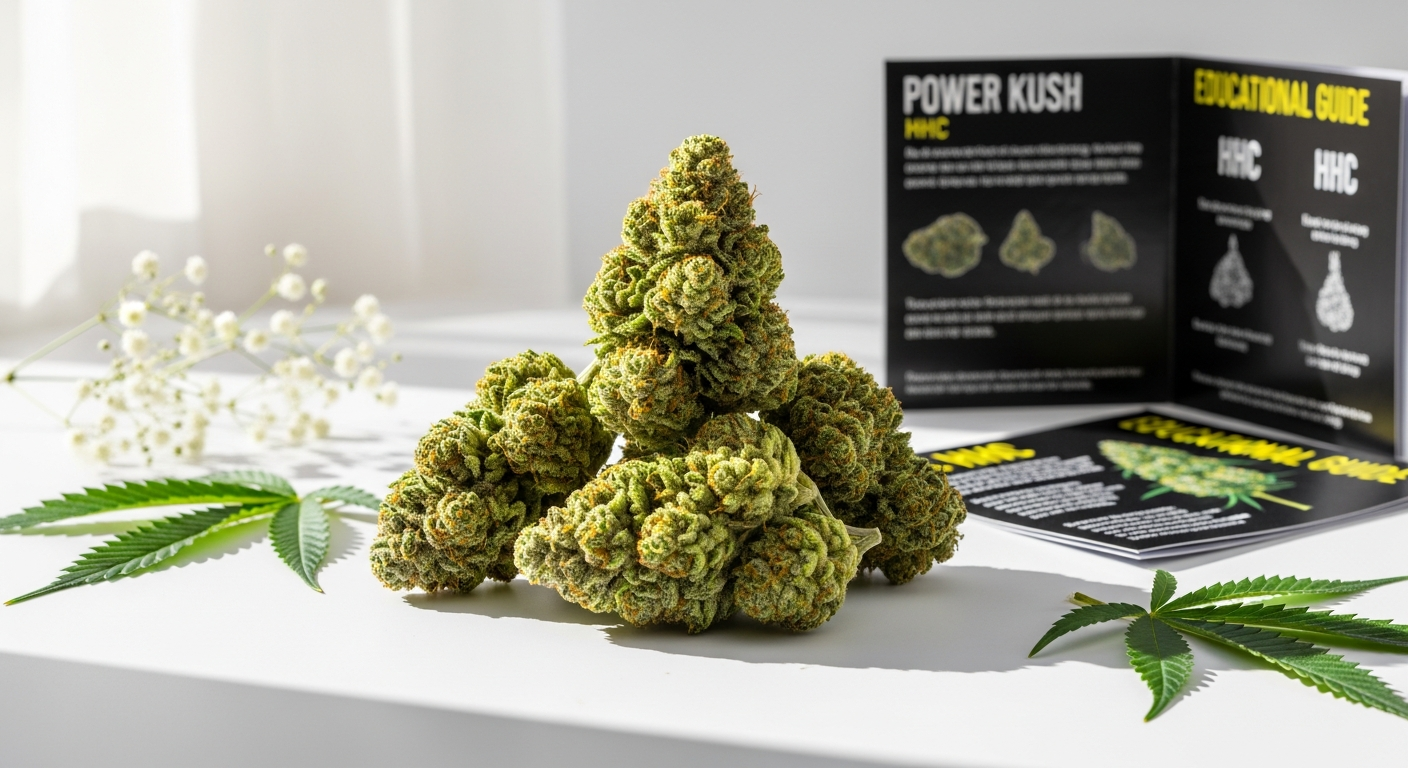 Power Kush HHC Flower product display showing 29% potent indoor-grown cannabinoid flower in premium packaging
