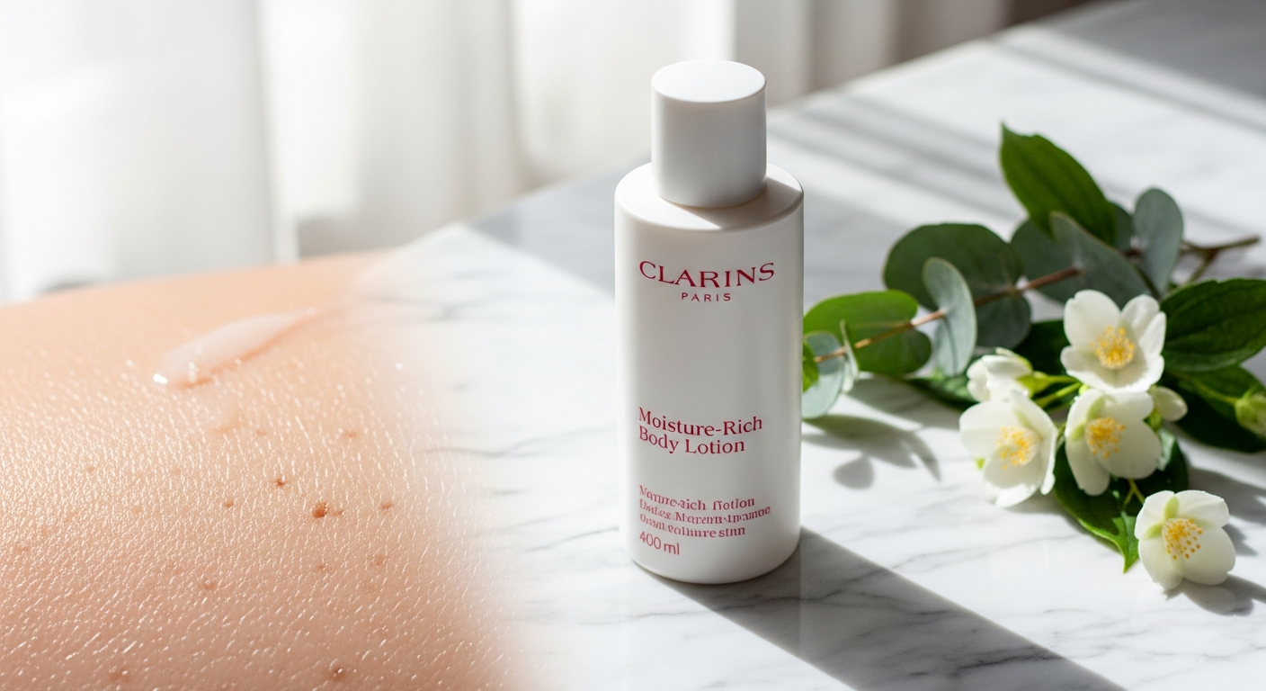 Clarins Moisture-Rich Body Lotion 400ml bottle with shea butter for dry skin hydration