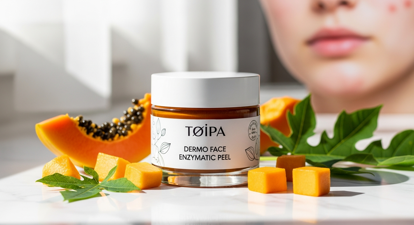 Tołpa Dermo Face Sebio enzymatic peel bottle with papaya and pineapple enzyme ingredients displayed