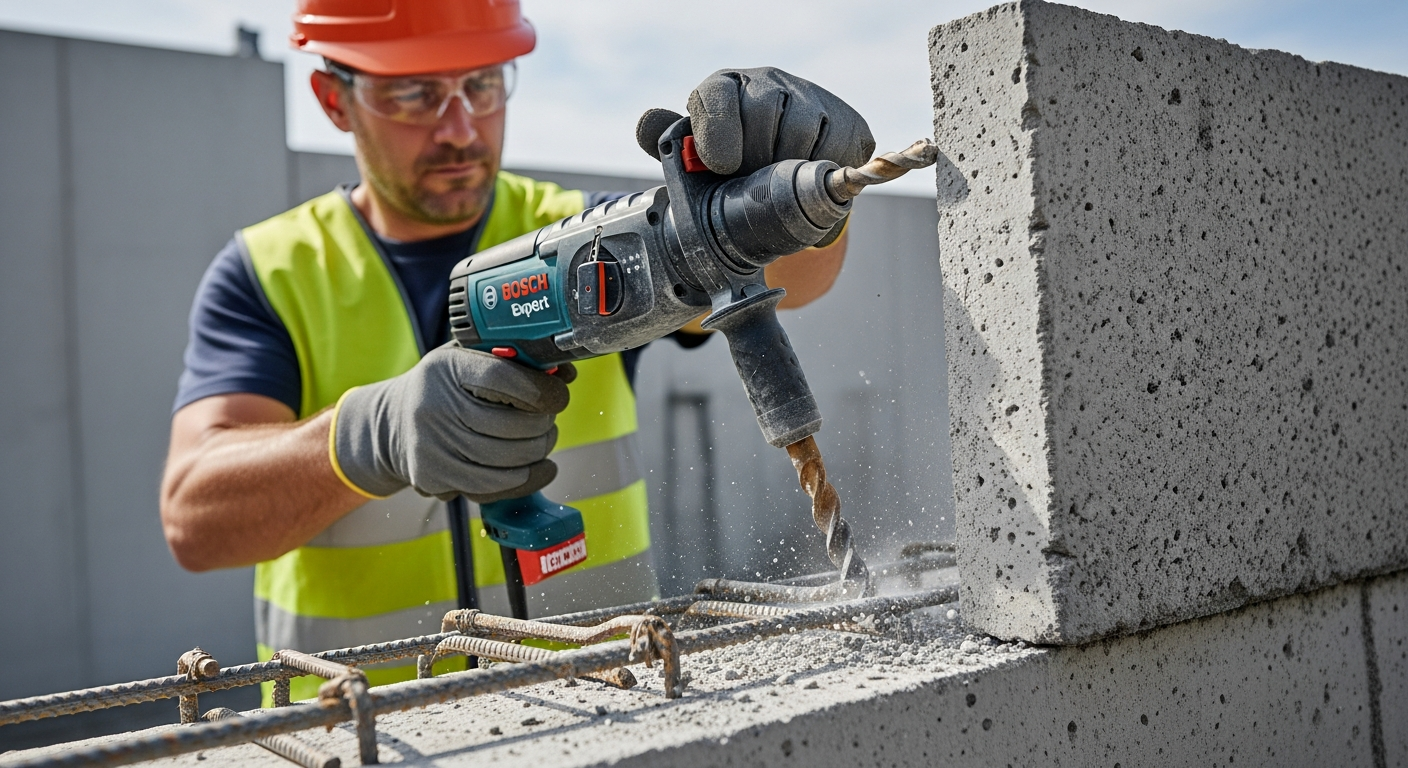 Bosch Expert SDS-7X hammer drill bit with 4-cutter carbide head for reinforced concrete drilling