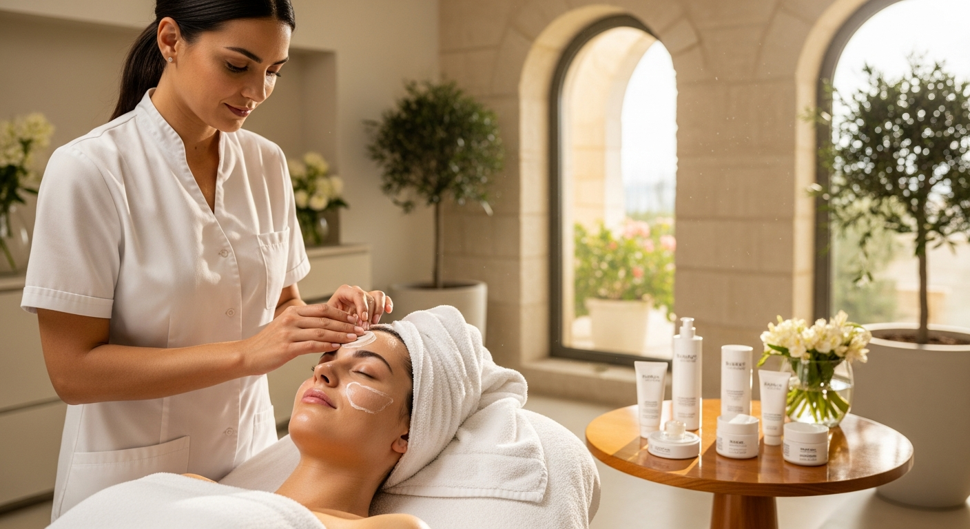 Professional esthetician performing deep facial cleansing treatment on client in Italian salon