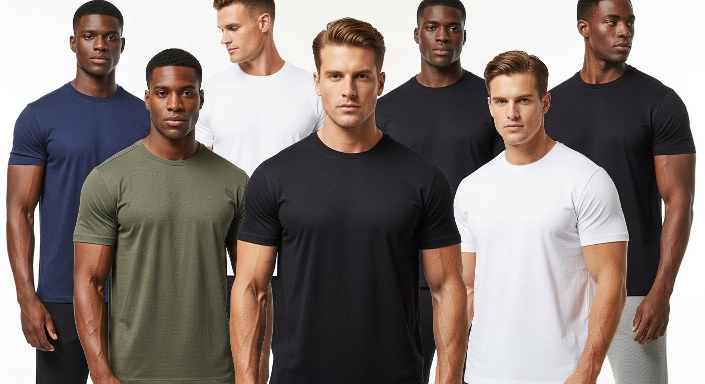 True Classic Men's Crew Neck T-Shirts displayed in multiple colors showing athletic fit design