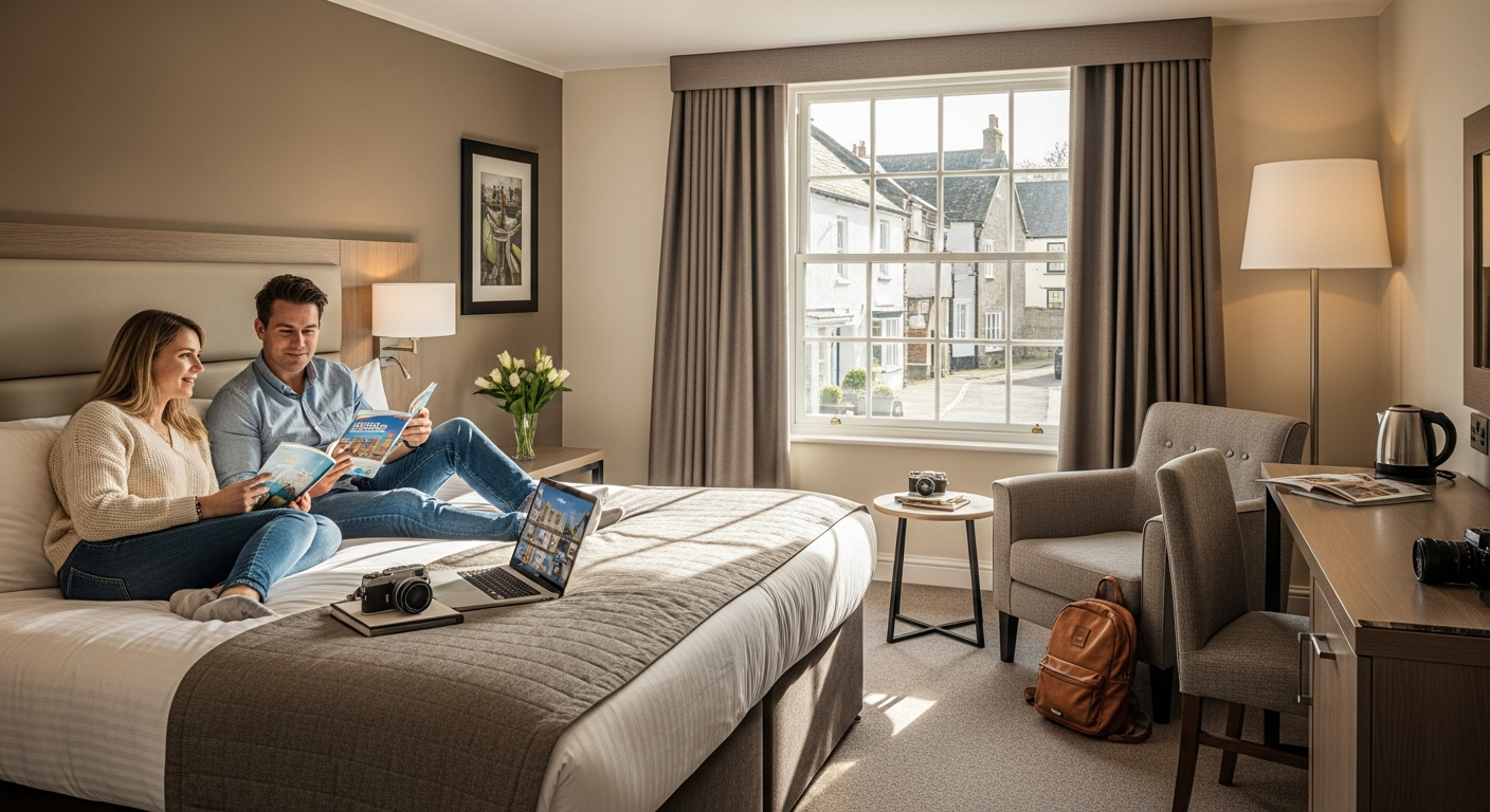 Modern hotel room with premium bedding and flat-screen TV at Village Hotels UK property