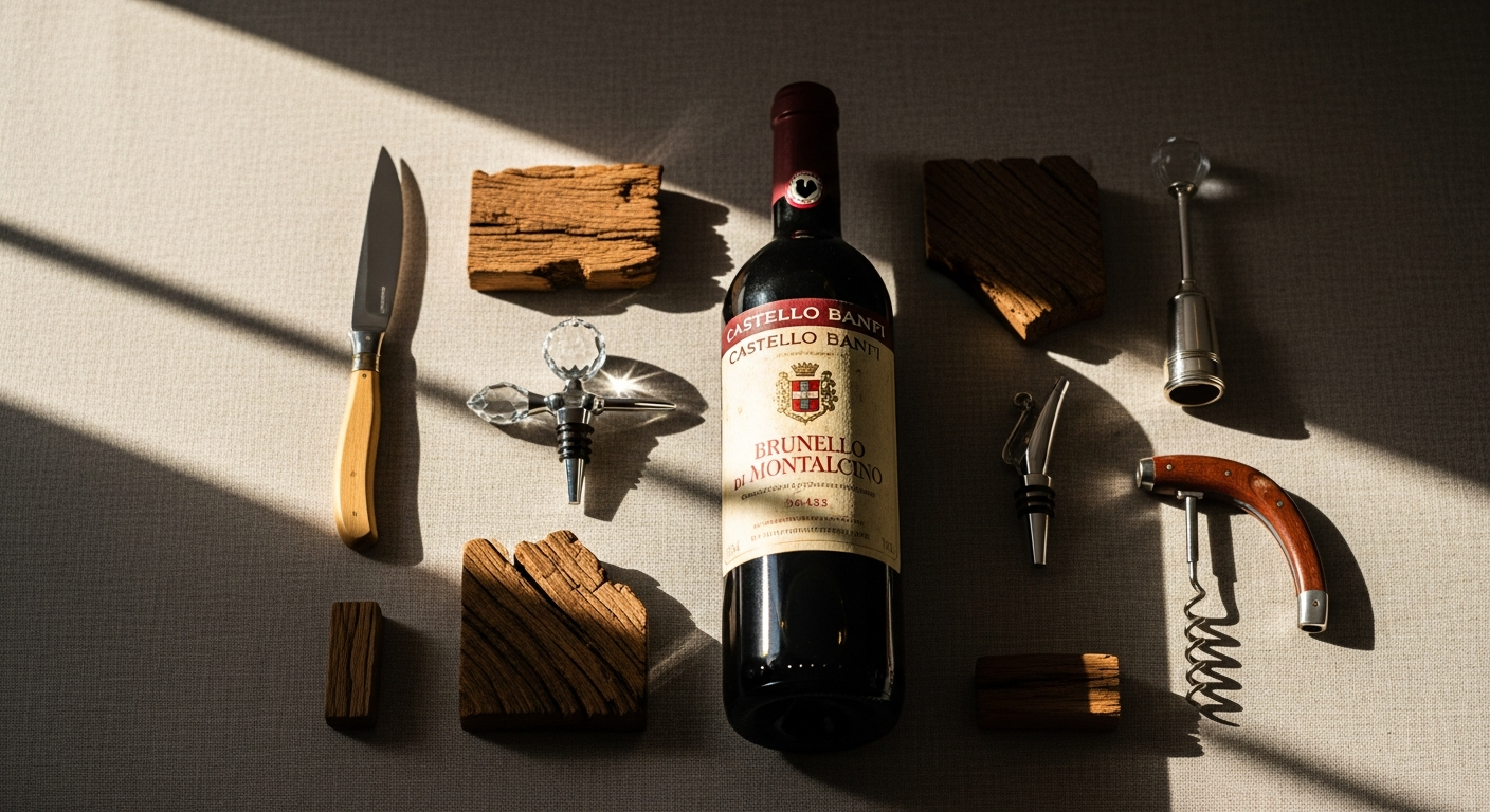 Castello Banfi Brunello di Montalcino wine bottle in cellar with aging potential