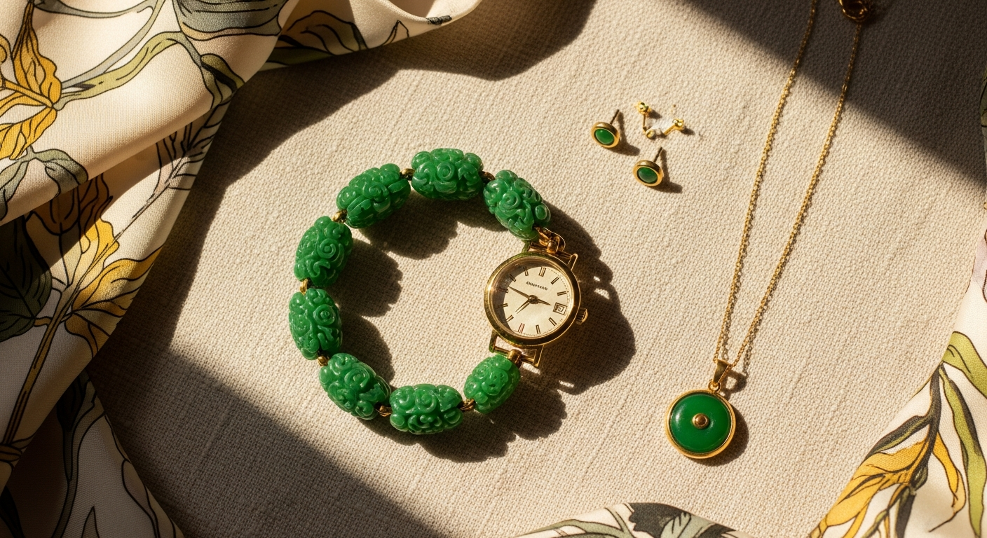 Vintage Green Jade Stone Bracelet Watch: Natural Elegance & Timeless Style for Women