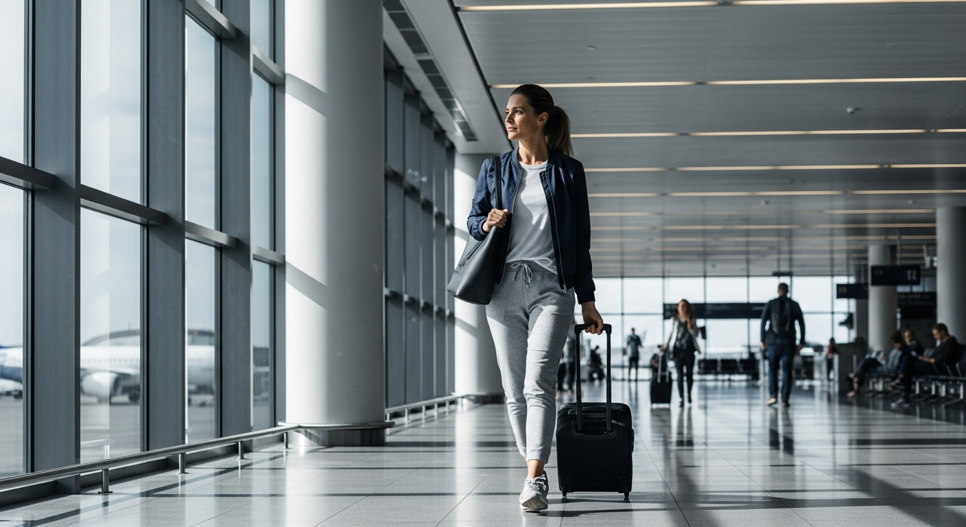 Willit Women's Lightweight Joggers in neutral color displayed on model during outdoor travel adventure