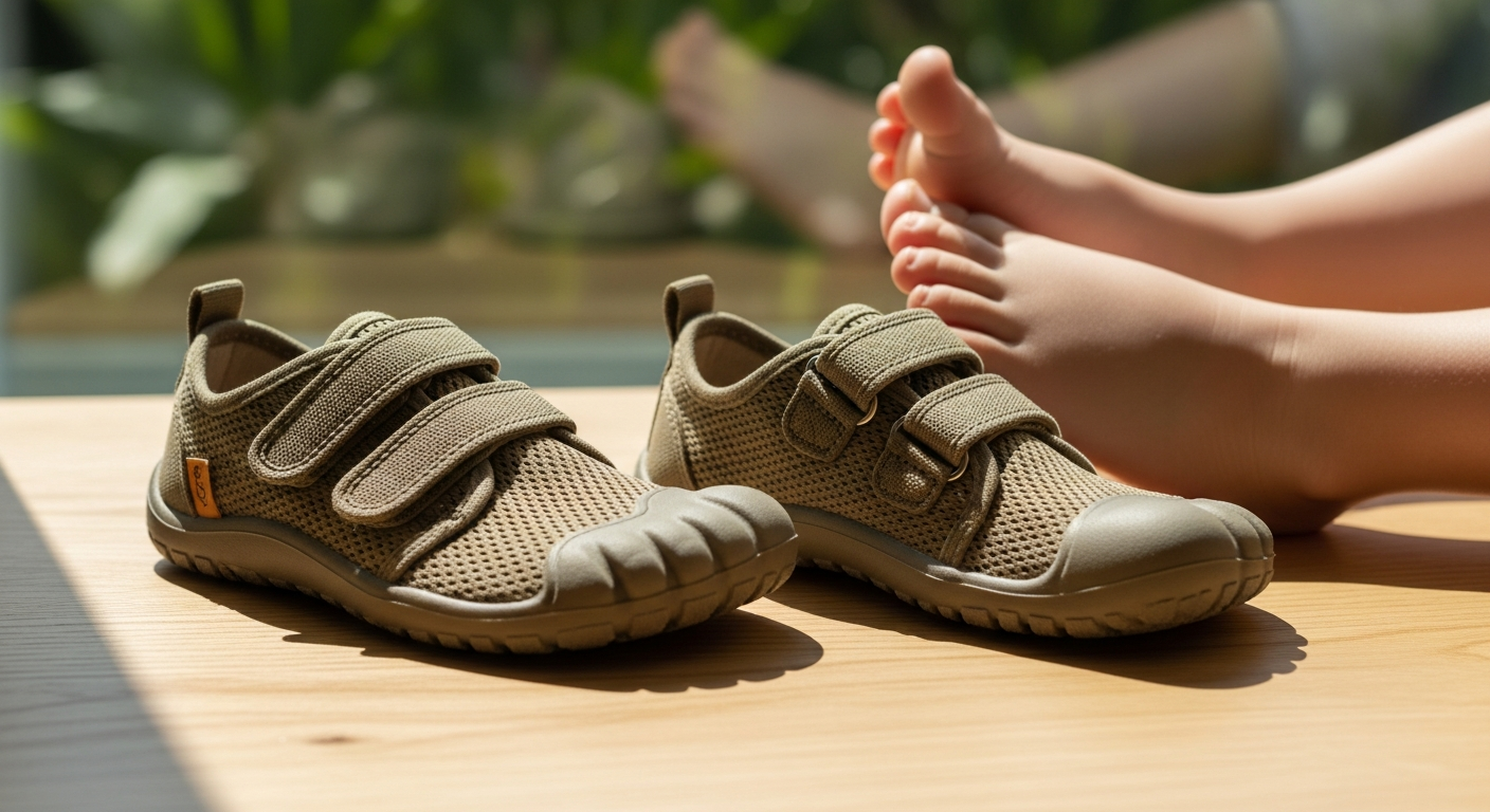 KOEL Kobi W Fabrics Khaki Barefoot Shoes: The Perfect Choice for Wide-Footed Children