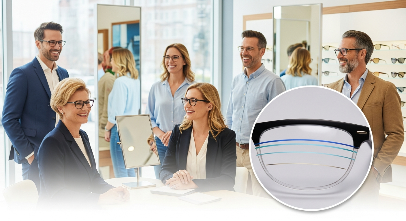 Brillen.de premium progressive lenses with VisioAdapt technology displayed on modern eyewear frames