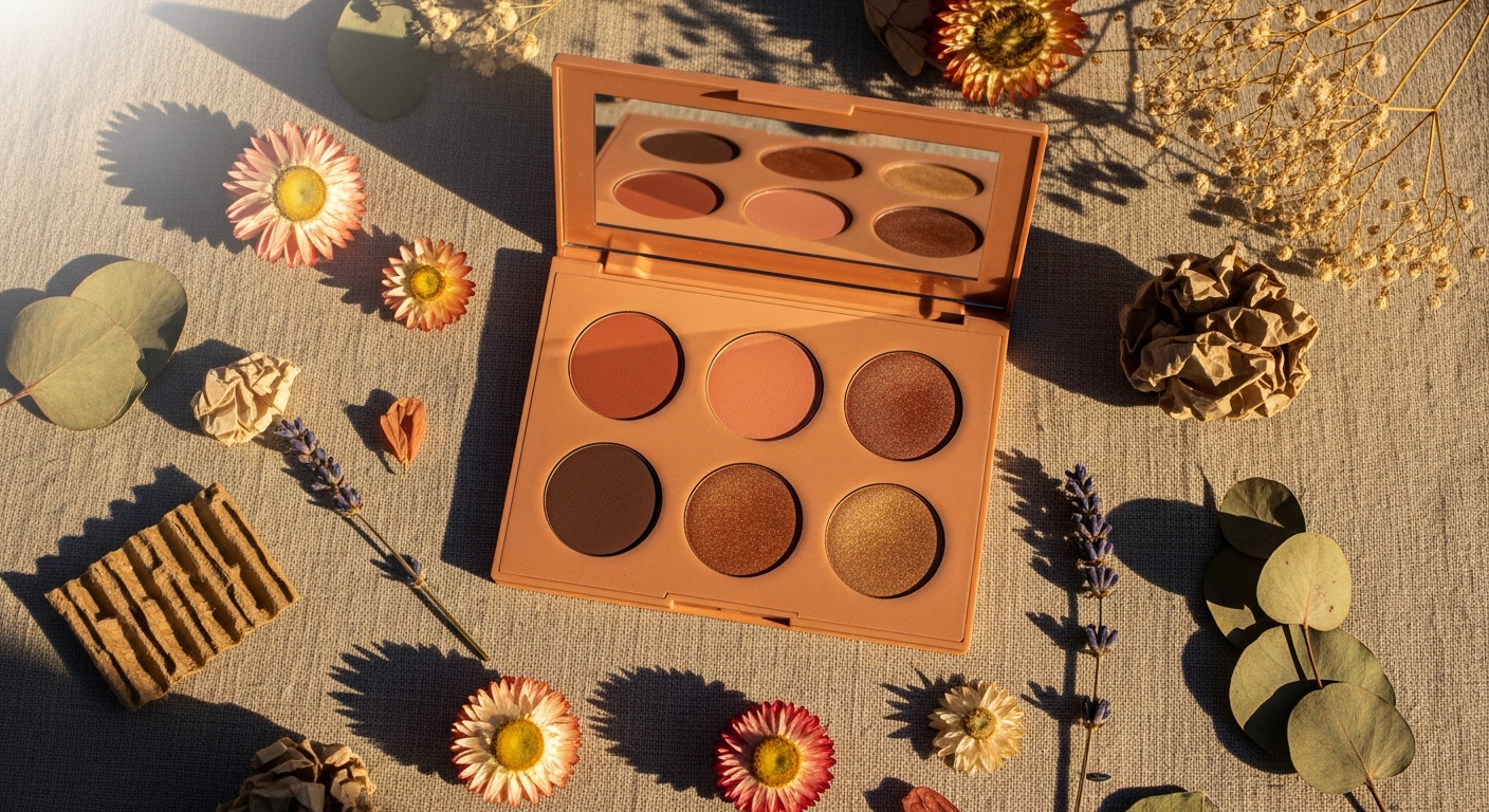 Benecos Beauty ID Refill Palette Florence with warm earthy eyeshadow shades, blush, and highlighter in sustainable paper packaging