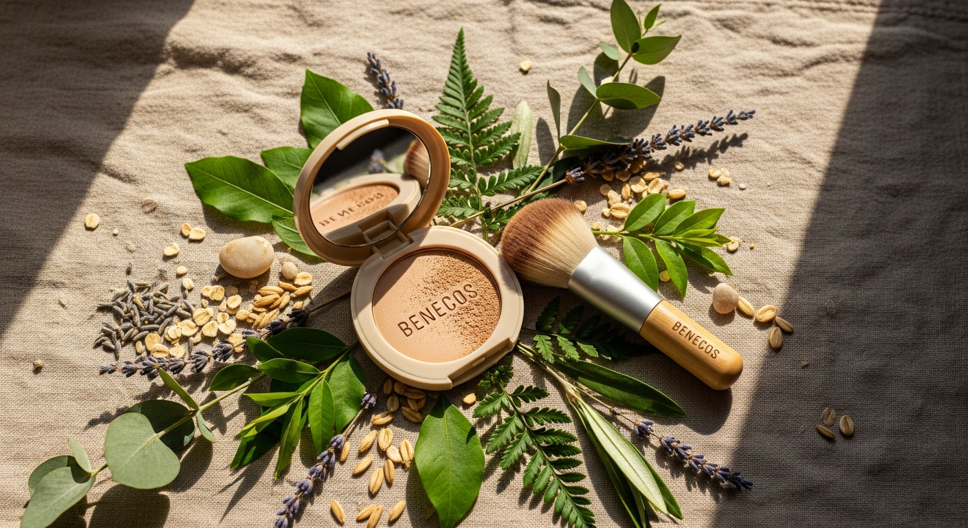 Benecos Natural Compact Powder compact mirror with organic powder formula displayed