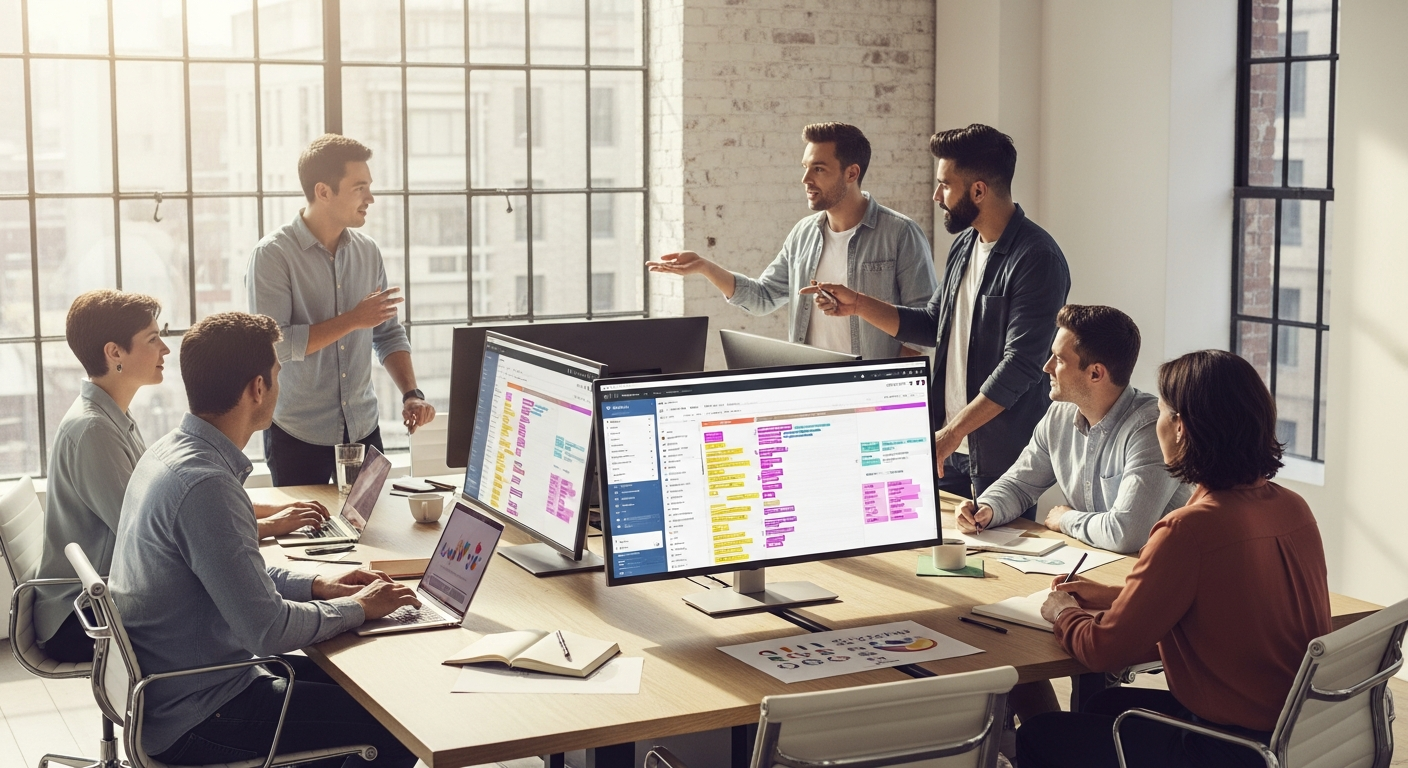 monday.com Work OS dashboard showing cross-functional team collaboration with shared boards and real-time updates