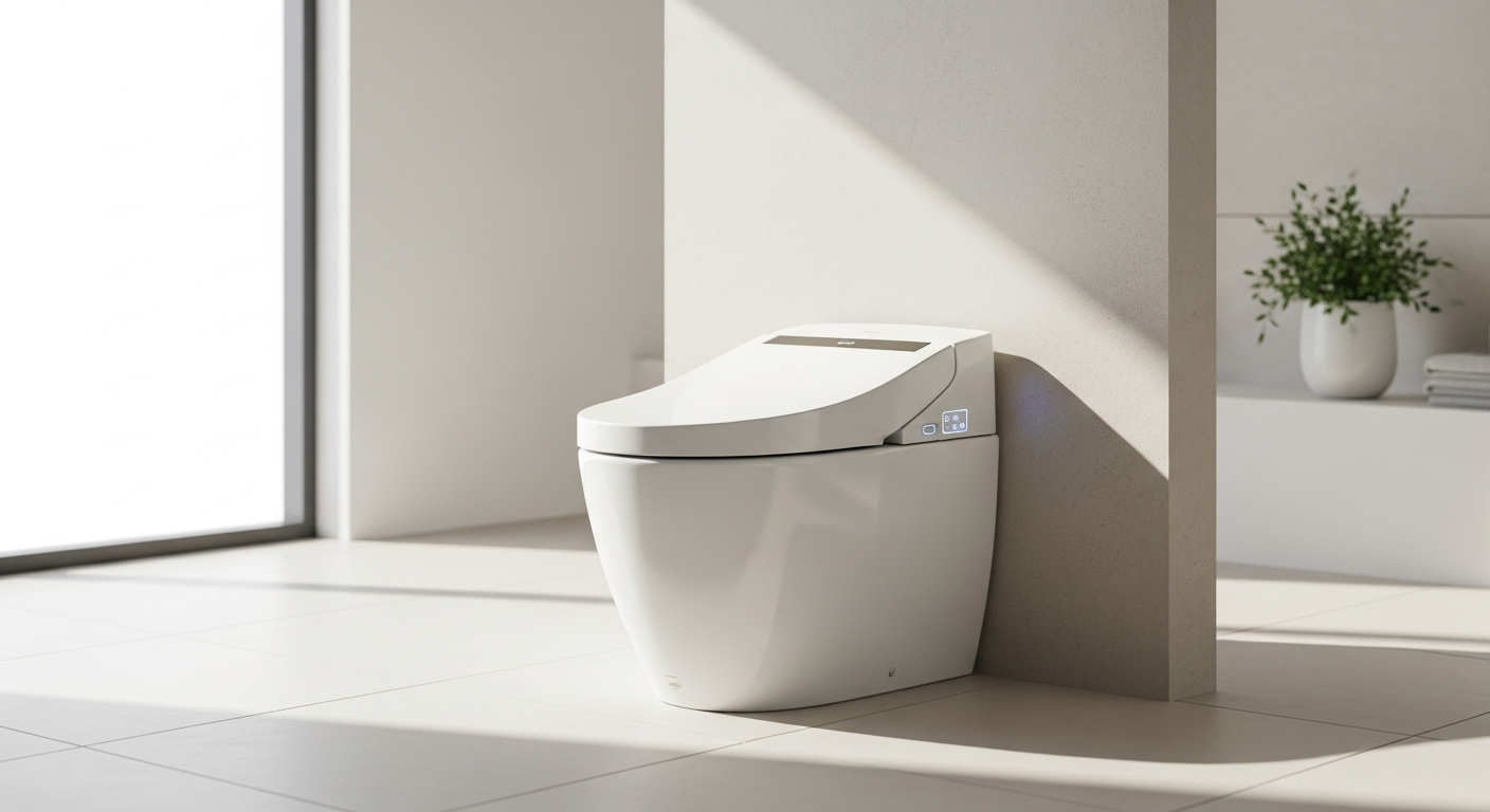 Modern Geberit AquaClean Mera shower toilet with sleek rimless ceramic design and integrated controls