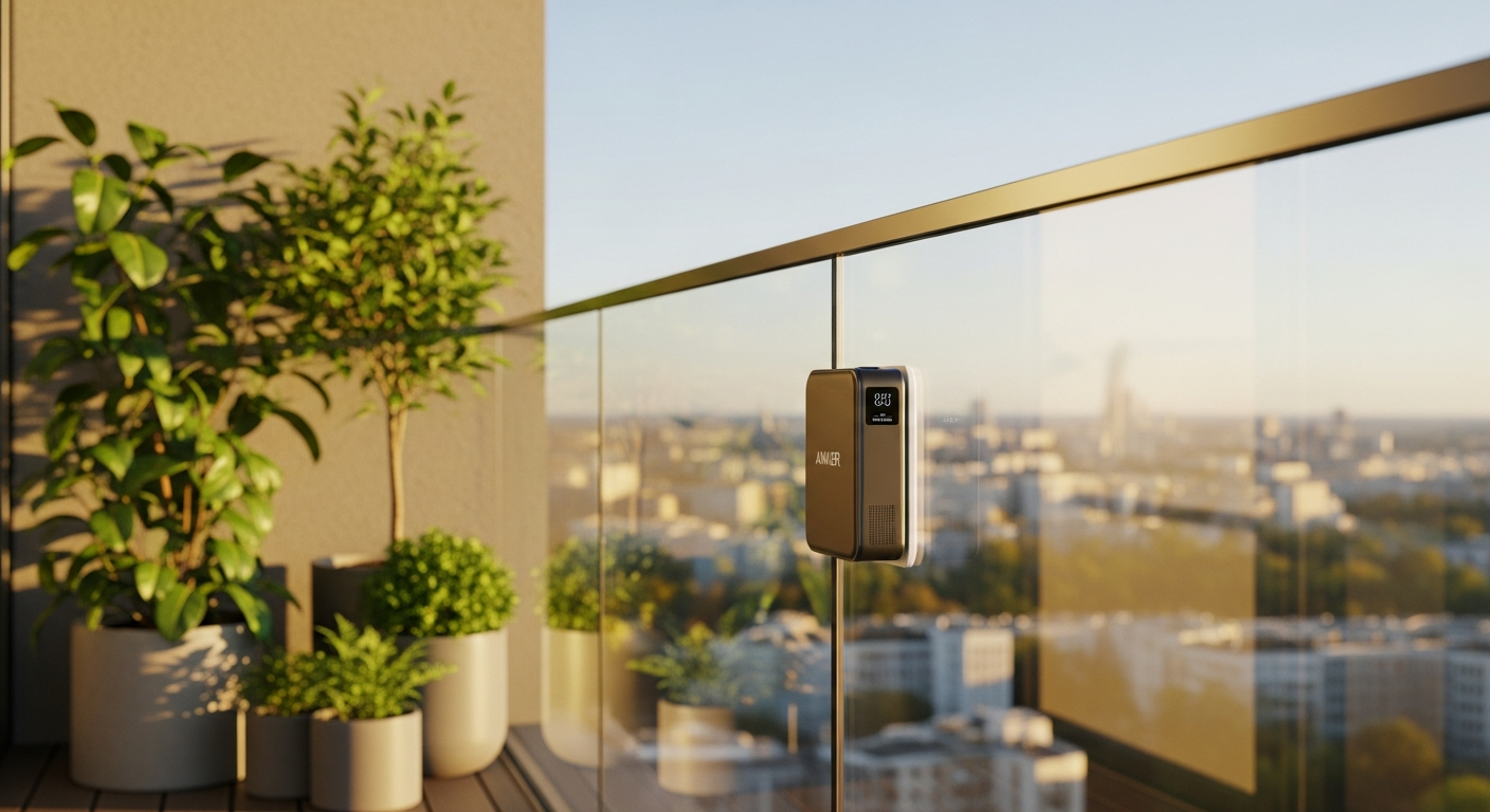 Anker SOLIX Solarbank 2 E1600 Pro balcony power plant battery storage system mounted on apartment balcony railing with solar panels